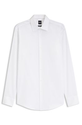 Slim-fit shirt in easy-iron cotton twill, White