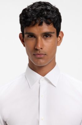 Slim-fit shirt in easy-iron cotton twill, White