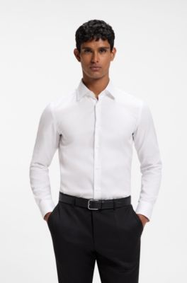 Slim-fit shirt in easy-iron cotton twill, White