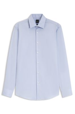 Slim-fit shirt in easy-iron cotton twill, Light Blue