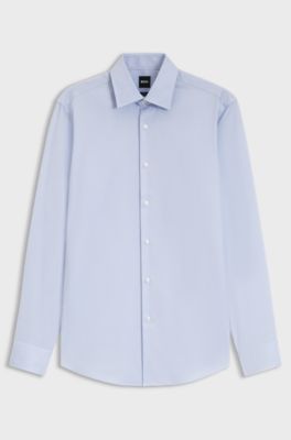Slim-fit shirt in easy-iron cotton twill, Light Blue