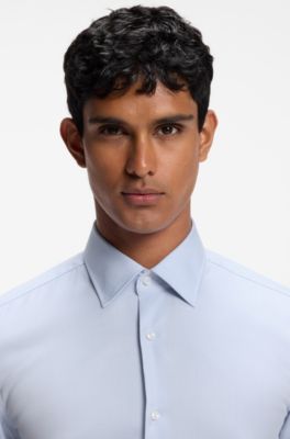 Slim-fit shirt in easy-iron cotton twill, Light Blue