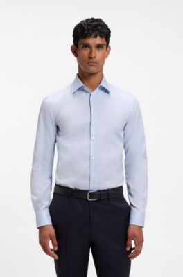 Slim-fit shirt in easy-iron cotton twill, Light Blue