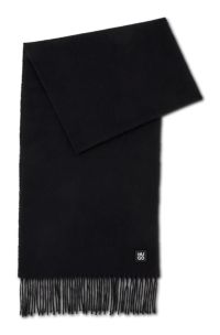 Fringed scarf in a wool blend with stacked logo, Black