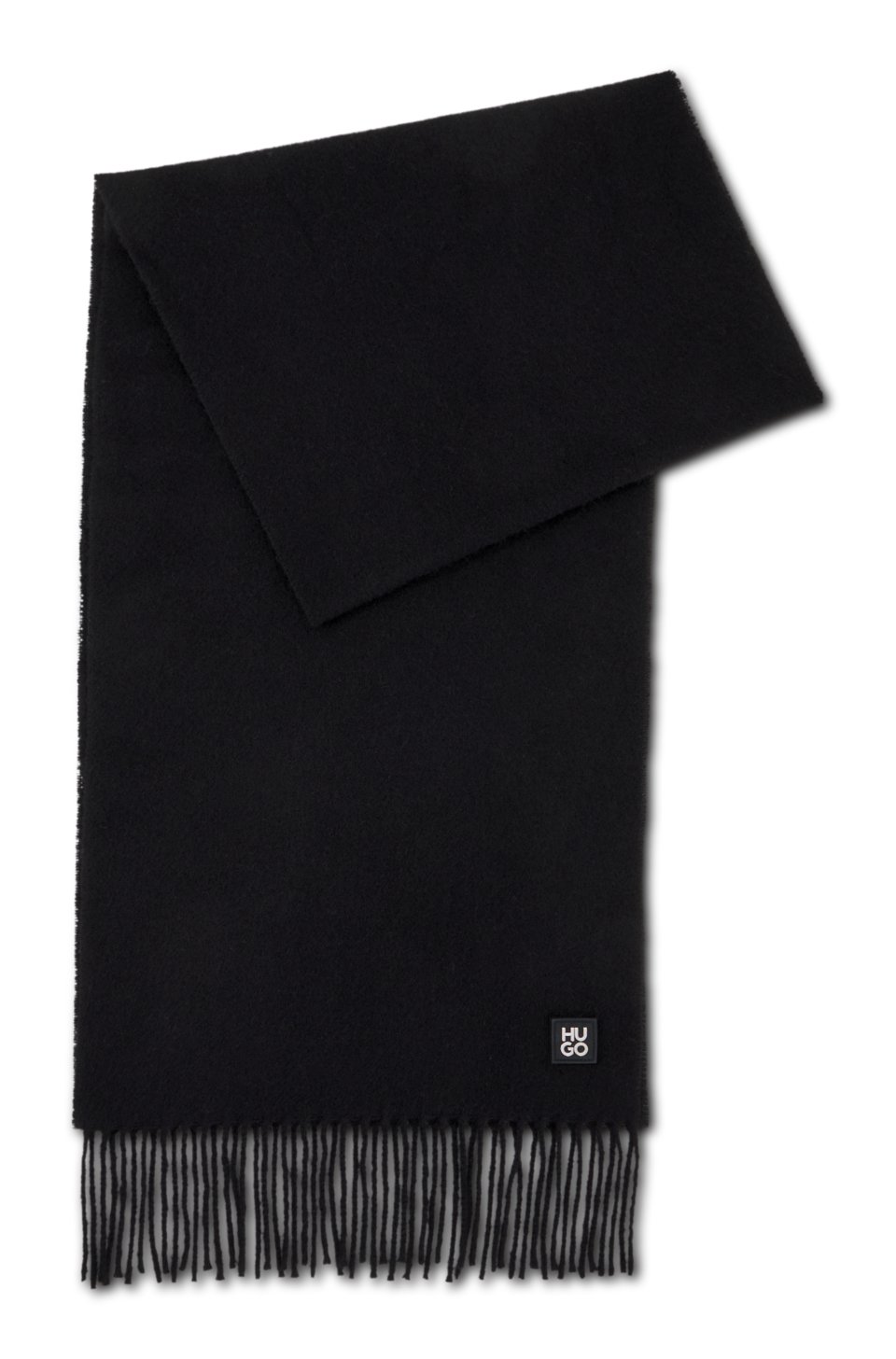 Fringed scarf in a wool blend with stacked logo