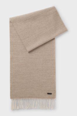 Double-faced scarf in wool with logo label, Light Brown