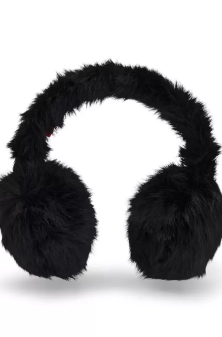 Faux-fur earwarmers with metallic logo detail