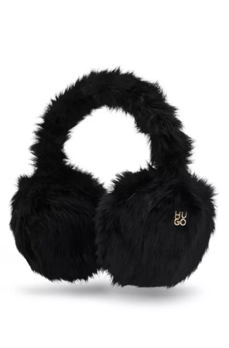 Faux-fur earwarmers with metallic logo detail