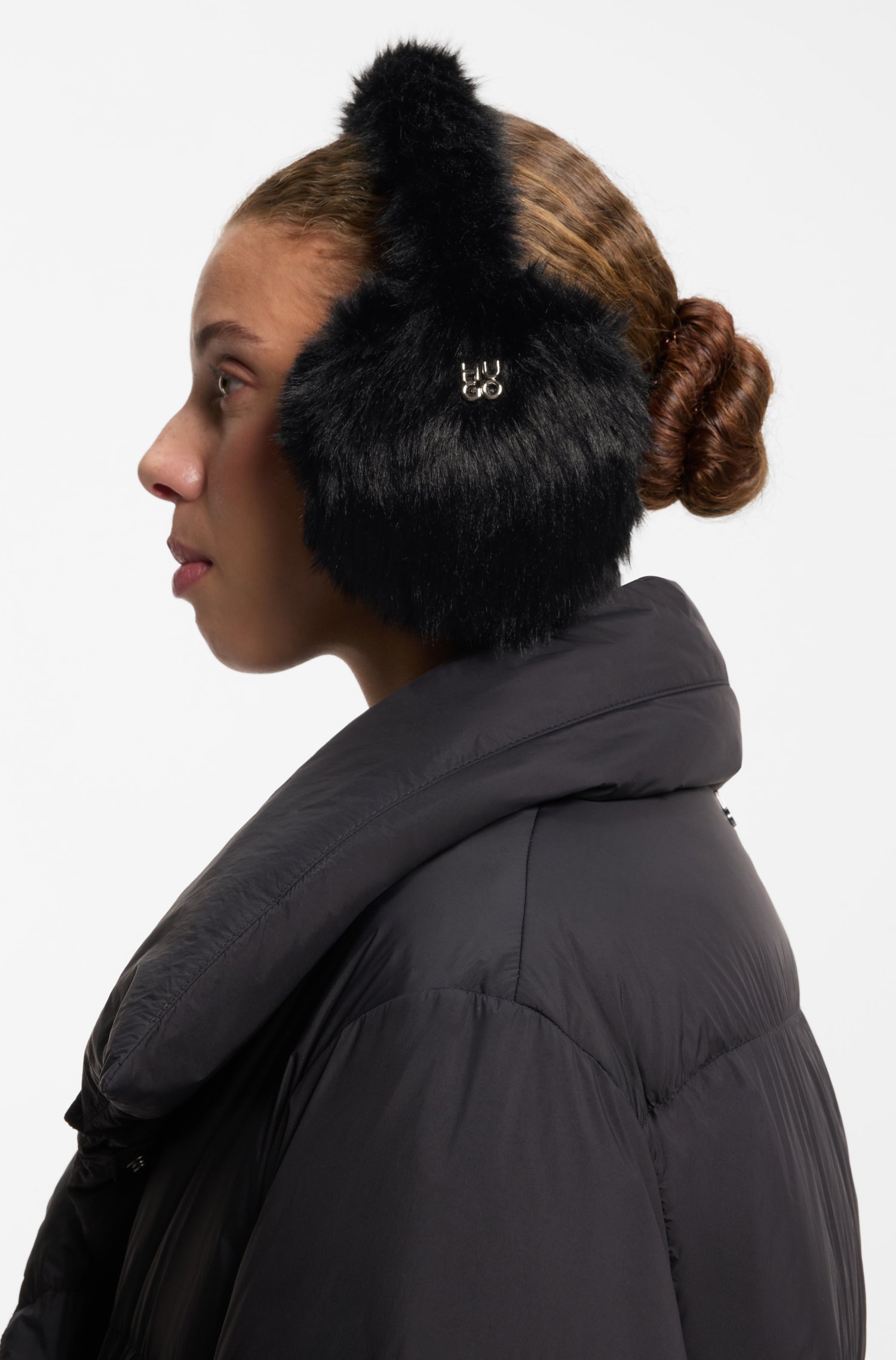 Hugo Faux-fur earwarmers with metallic logo detail håraccessoarer dam – bild 3
