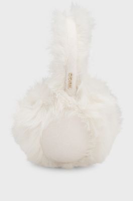 Faux-fur earwarmers with metallic logo detail, Natural