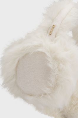 Faux-fur earwarmers with metallic logo detail, Natural