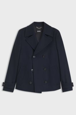 Short-length peacoat in a wool blend, Dark Blue