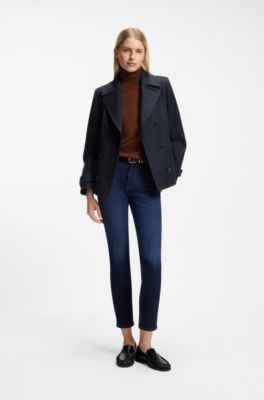 Short-length peacoat in a wool blend, Dark Blue