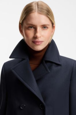 Short-length peacoat in a wool blend, Dark Blue
