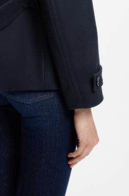 Short-length peacoat in a wool blend, Dark Blue
