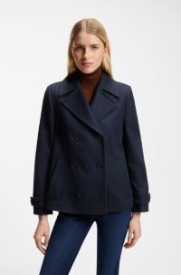 Short-length peacoat in a wool blend, Dark Blue