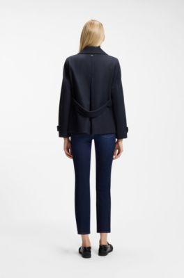 Short-length peacoat in a wool blend, Dark Blue