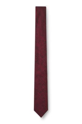 Silk-blend tie with jacquard-woven floral pattern, Dark pink