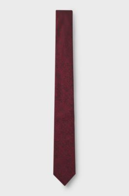 Silk-blend tie with jacquard-woven floral pattern, Dark pink