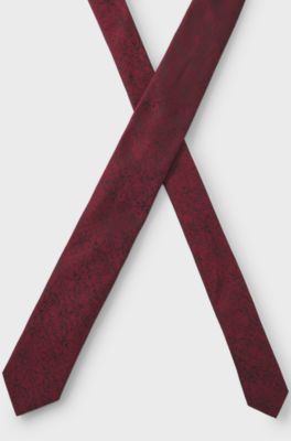 Silk-blend tie with jacquard-woven floral pattern, Dark pink