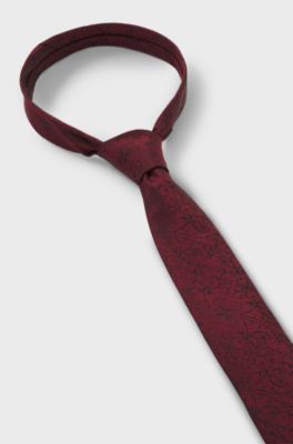 Silk-blend tie with jacquard-woven floral pattern, Dark pink