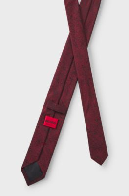 Silk-blend tie with jacquard-woven floral pattern, Dark pink