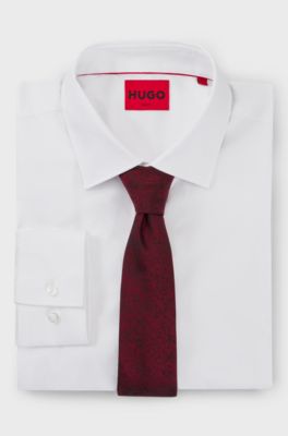 Silk-blend tie with jacquard-woven floral pattern, Dark pink