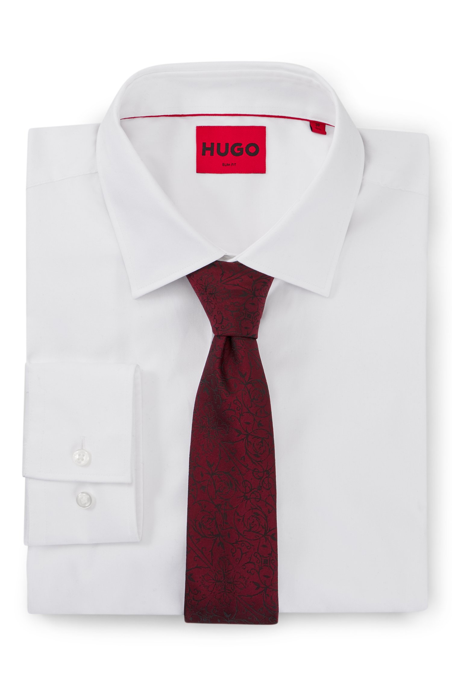 Hugo Silk-blend tie with jacquard-woven floral pattern slipsar herr – bild 2