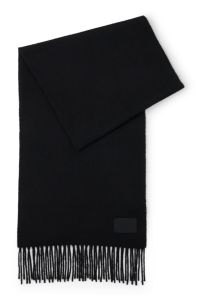 Fringed scarf in a wool blend with logo label, Black