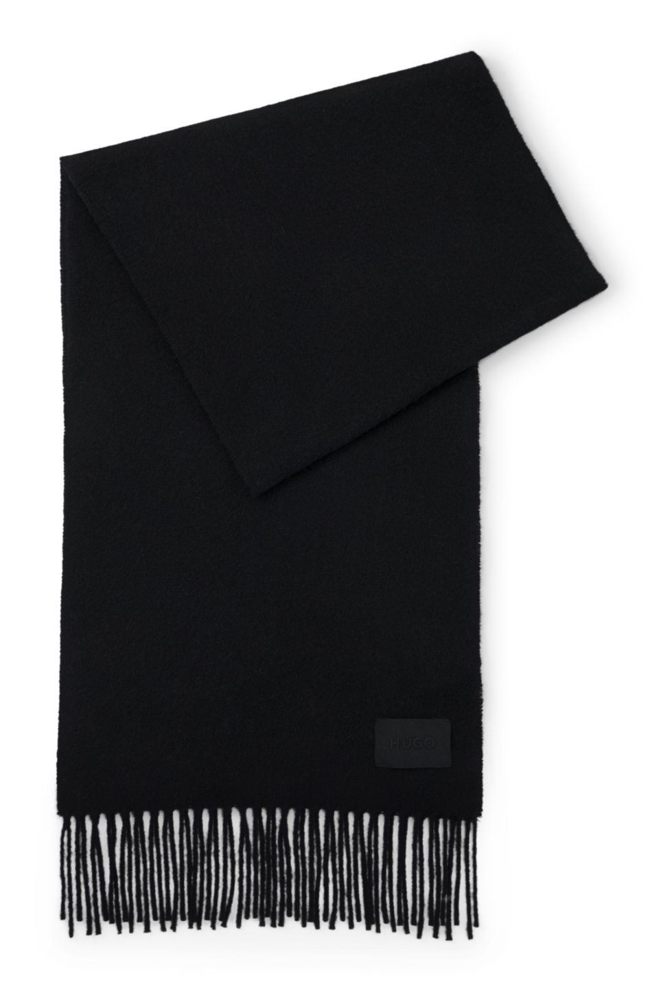 Fringed scarf in a wool blend with logo label