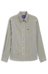 Oversized-fit shirt in striped cotton poplin, Beige Patterned