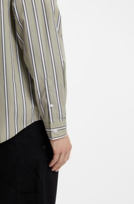 Oversized-fit shirt in striped cotton poplin, Beige Patterned