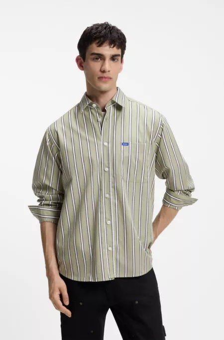 Oversized-fit shirt in striped cotton poplin