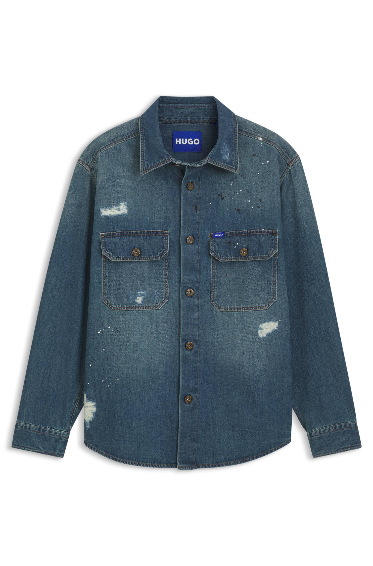 Hugo Oversize-fit denim overshirt with paint splashes skjortor & blusar herr – bild 4