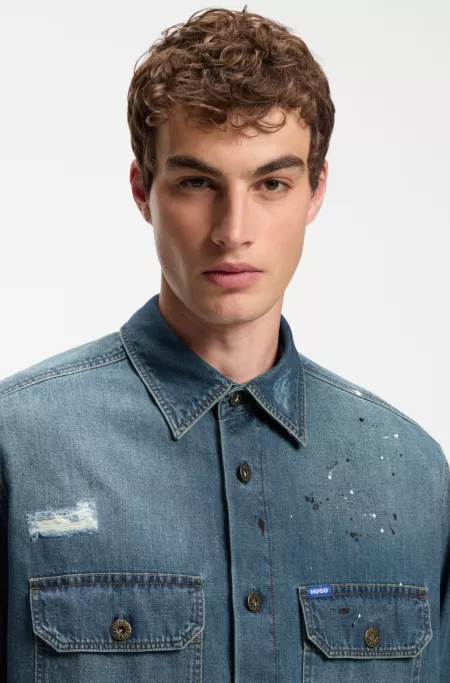 Surchemise Oversize Fit en denim avec éclaboussures de peinture