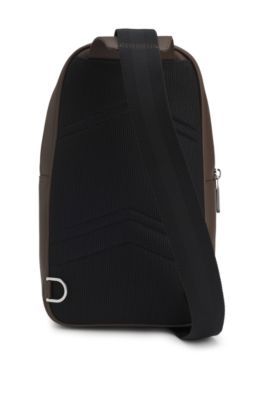 BOSS - Sleek faux-leather backpack with metal branding - Dark Brown
