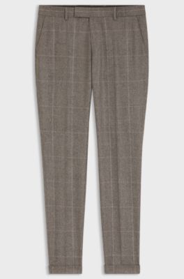 Checked slim-fit trousers in Italian virgin wool, Light Brown