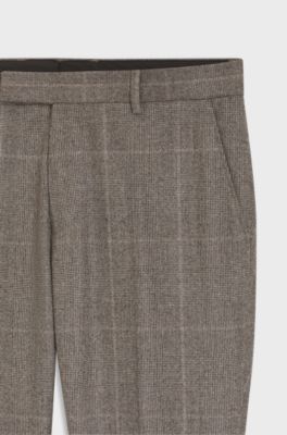 Checked slim-fit trousers in Italian virgin wool, Light Brown