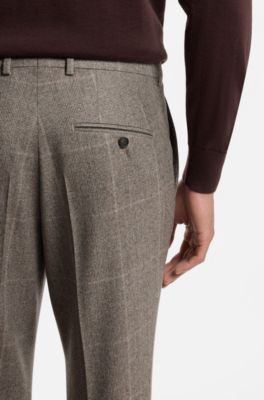 Checked slim-fit trousers in Italian virgin wool, Light Brown