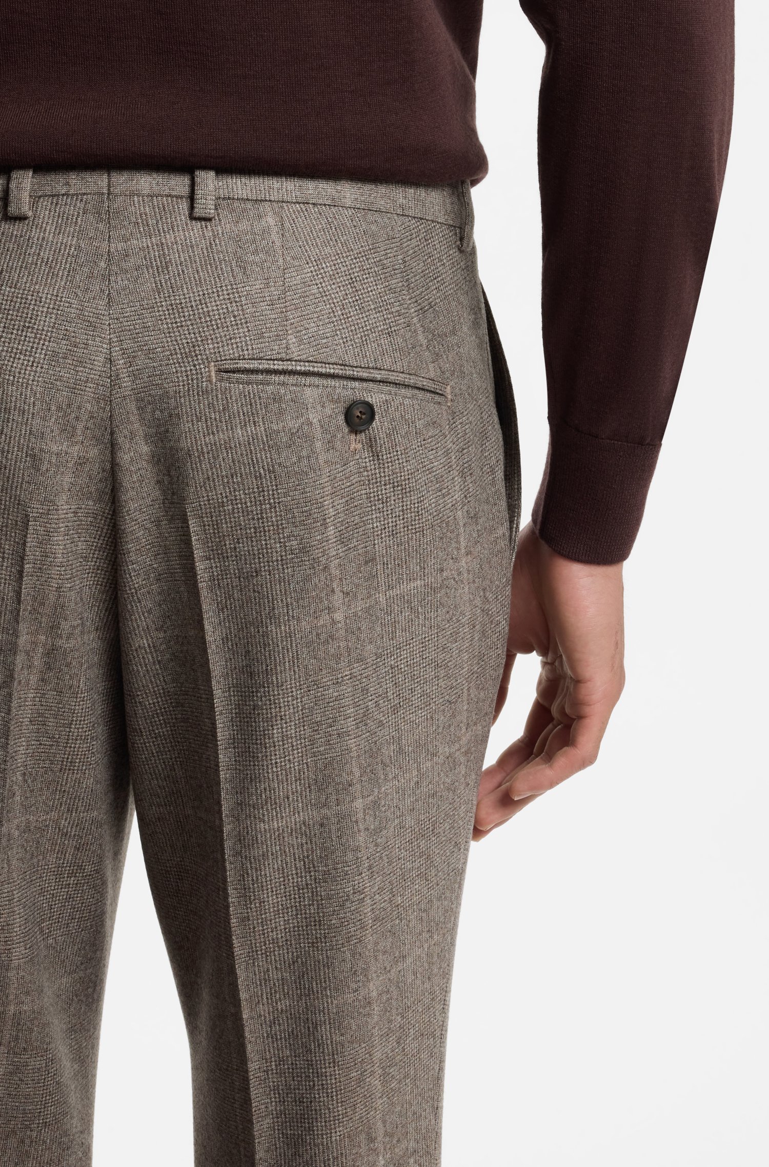 Boss Checked slim-fit trousers in Italian virgin wool byxor herr – bild 2