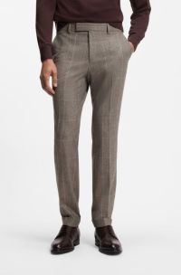 Checked slim-fit trousers in Italian virgin wool, Light Brown