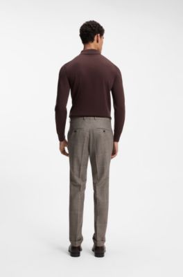 Pantaloni slim fit a quadri in lana vergine italiana, Marrone chiaro