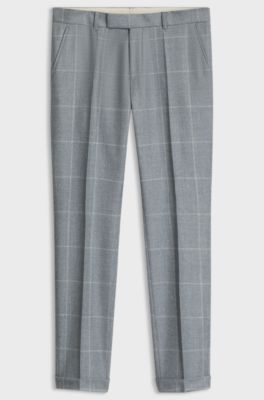 Checked slim-fit trousers in Italian virgin wool, Light Blue