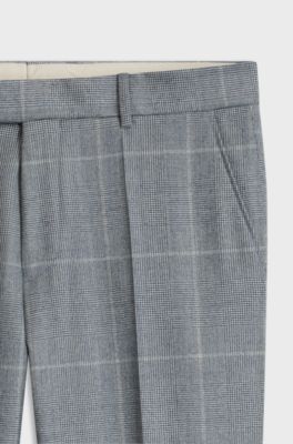 Checked slim-fit trousers in Italian virgin wool, Light Blue