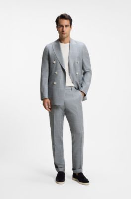 Checked slim-fit trousers in Italian virgin wool, Light Blue