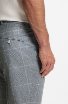 Checked slim-fit trousers in Italian virgin wool, Light Blue