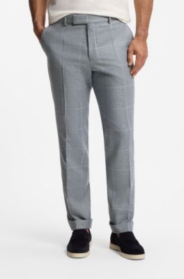 Checked slim-fit trousers in Italian virgin wool, Light Blue