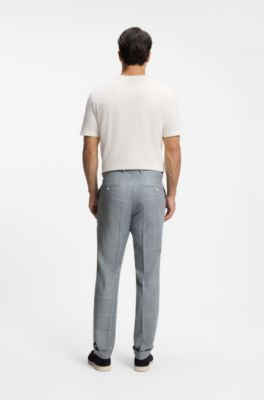 Checked slim-fit trousers in Italian virgin wool, Light Blue