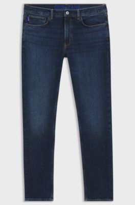 Skinny-fit jeans in stonewashed blue stretch denim, Dark Blue