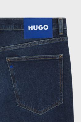 Skinny-fit jeans in stonewashed blue stretch denim, Dark Blue